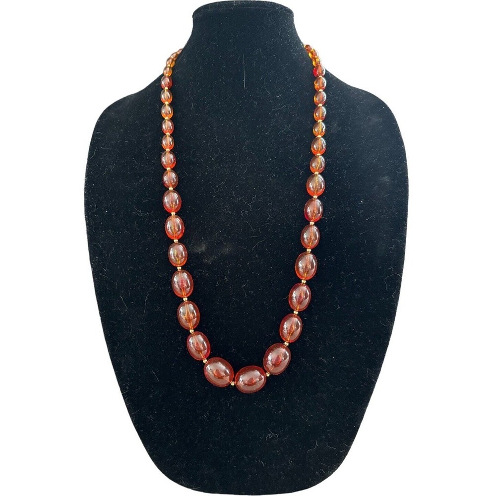 Fabulous Joan Rivers Faux Amber Goldtone Vintage Necklace 32”